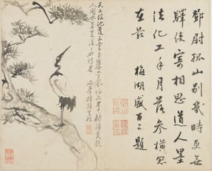 Landschappen, Bloemen en Vogels: Kraanvogel op den, Qing-dynastie, 1780 (inkt op papier)